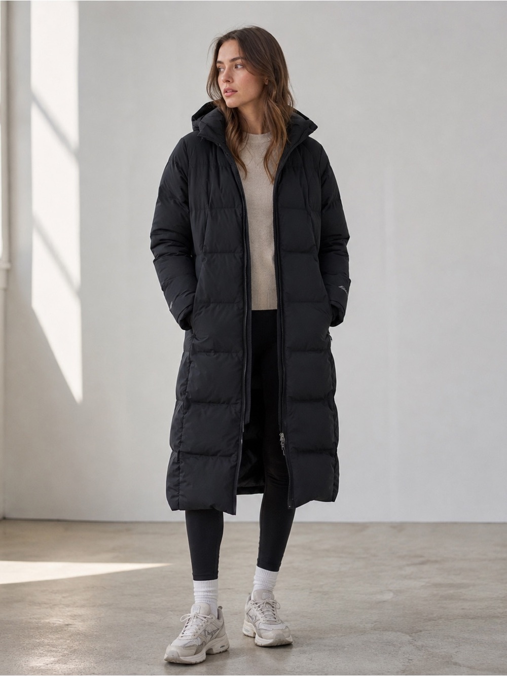 Eddie Bauer Glacier Peak Seamless Black Long Down Puffer Coat Jacket